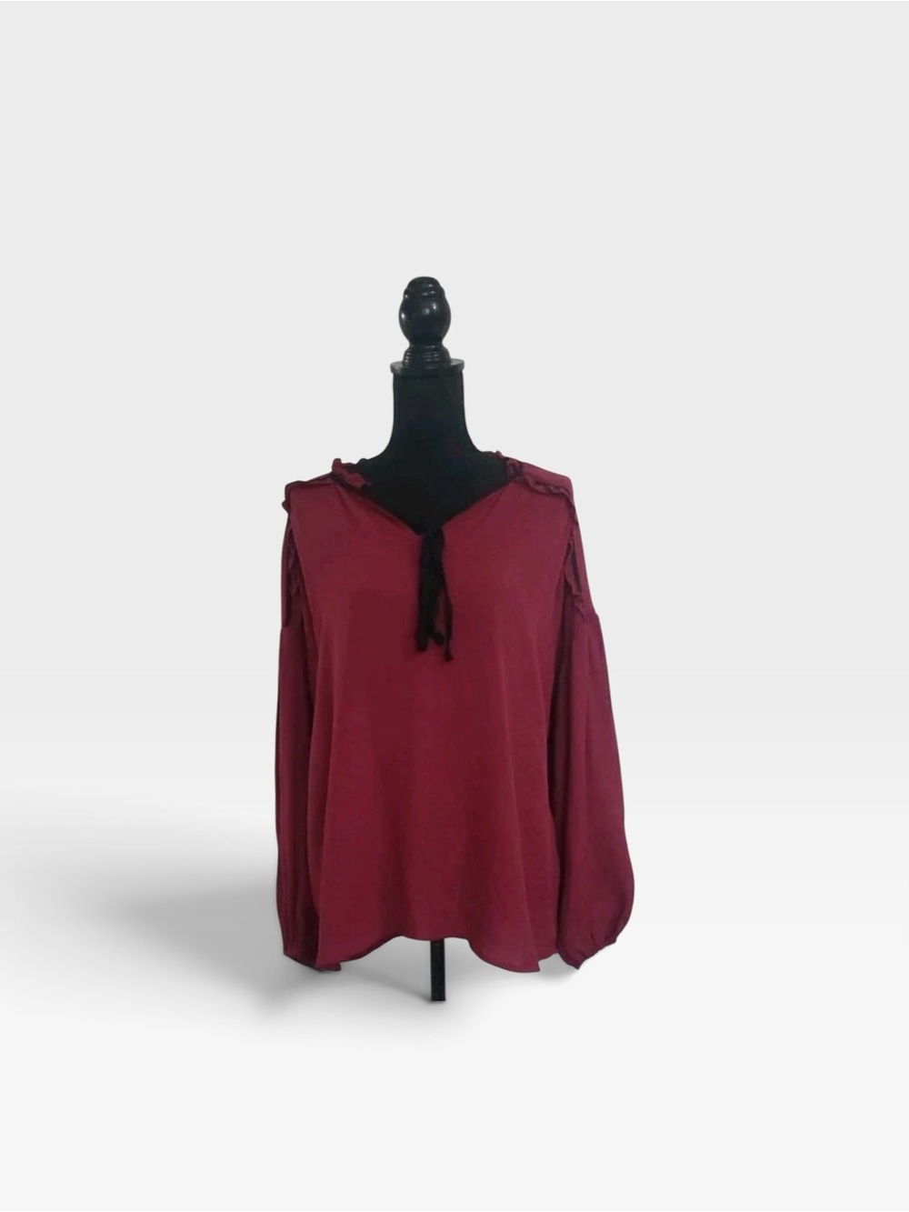 Blu Pepper Burgundy Peasant Tie-Neck Blouse
